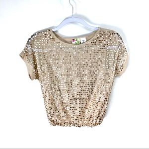 Kyut champagne colored sequined crop top Sz med